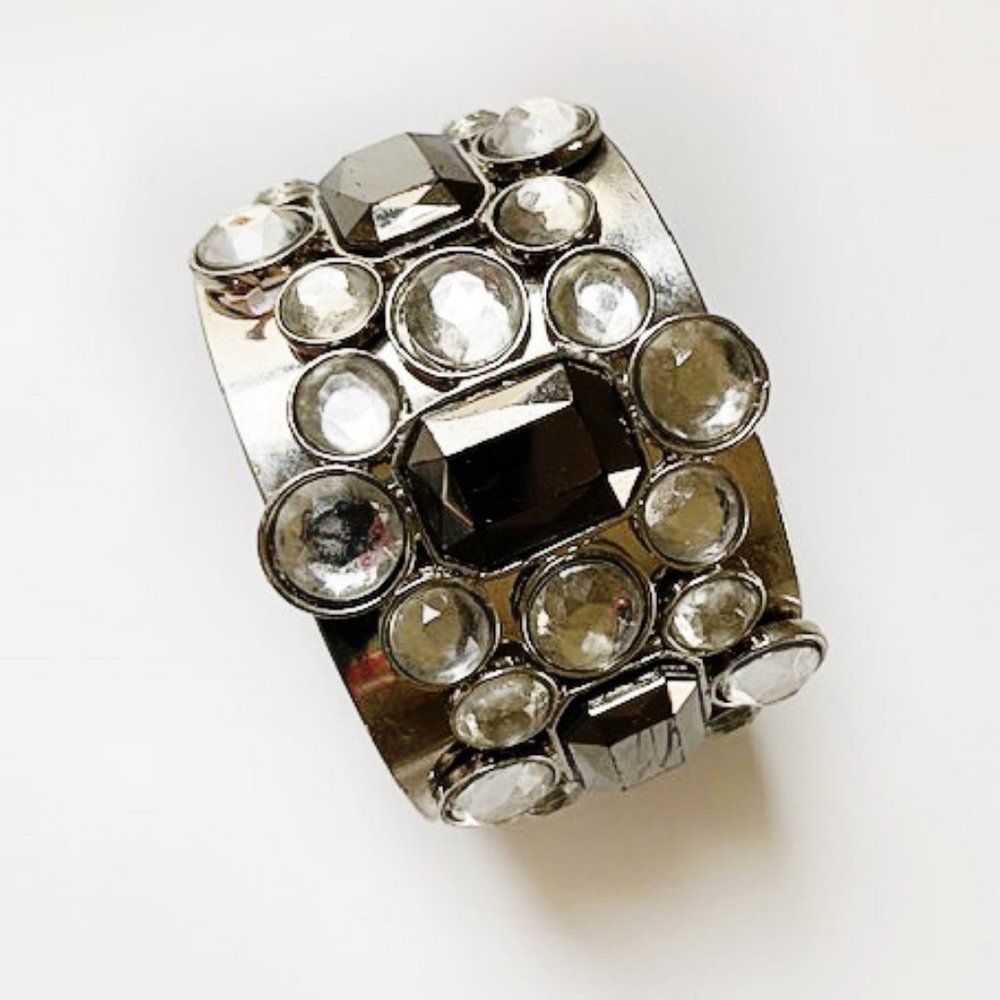 Chunky Crystal & Stone Cuff Silver Bracelet